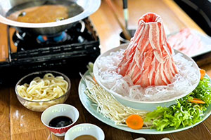 Fujizakura pork shabu-shabu served at Shakushi Gateway Camp