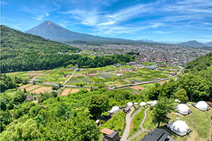 Aerial view of Shakushi Gateway Camp and the spectacular view of Mount Fuji